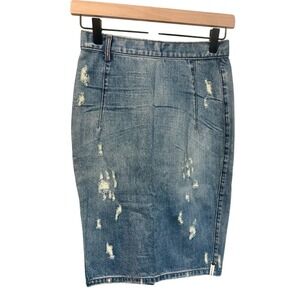 One Teaspoon Retro Distressed Blue Denim Pencil Type Skirt